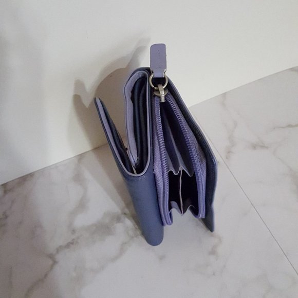 Leather Wallet with Zip Coin Section, Purple Navy - Picture 10 of 14